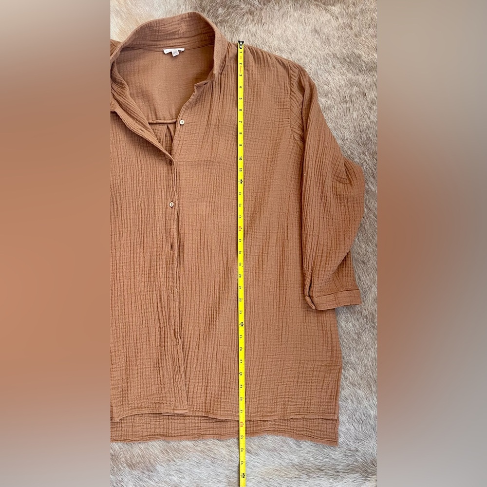 Eileen Fisher Cotton Gauze Button-Down Shirt in Caramel - Picture 5 of 7